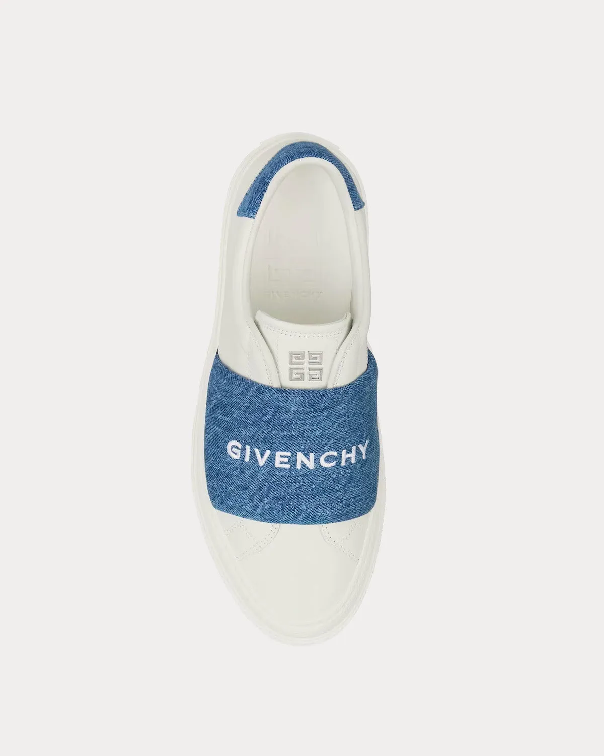 City Sport Denim Strap Leather White / Blue Slip On Sneakers