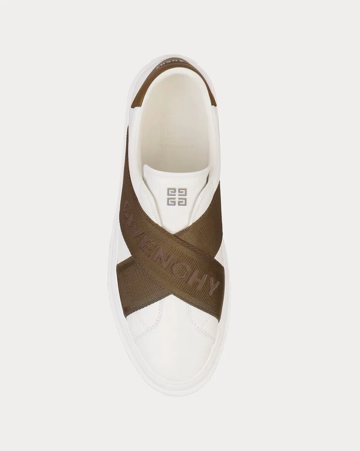 City Sport Leather Double Webbing Strap White / Khaki Slip On Sneakers