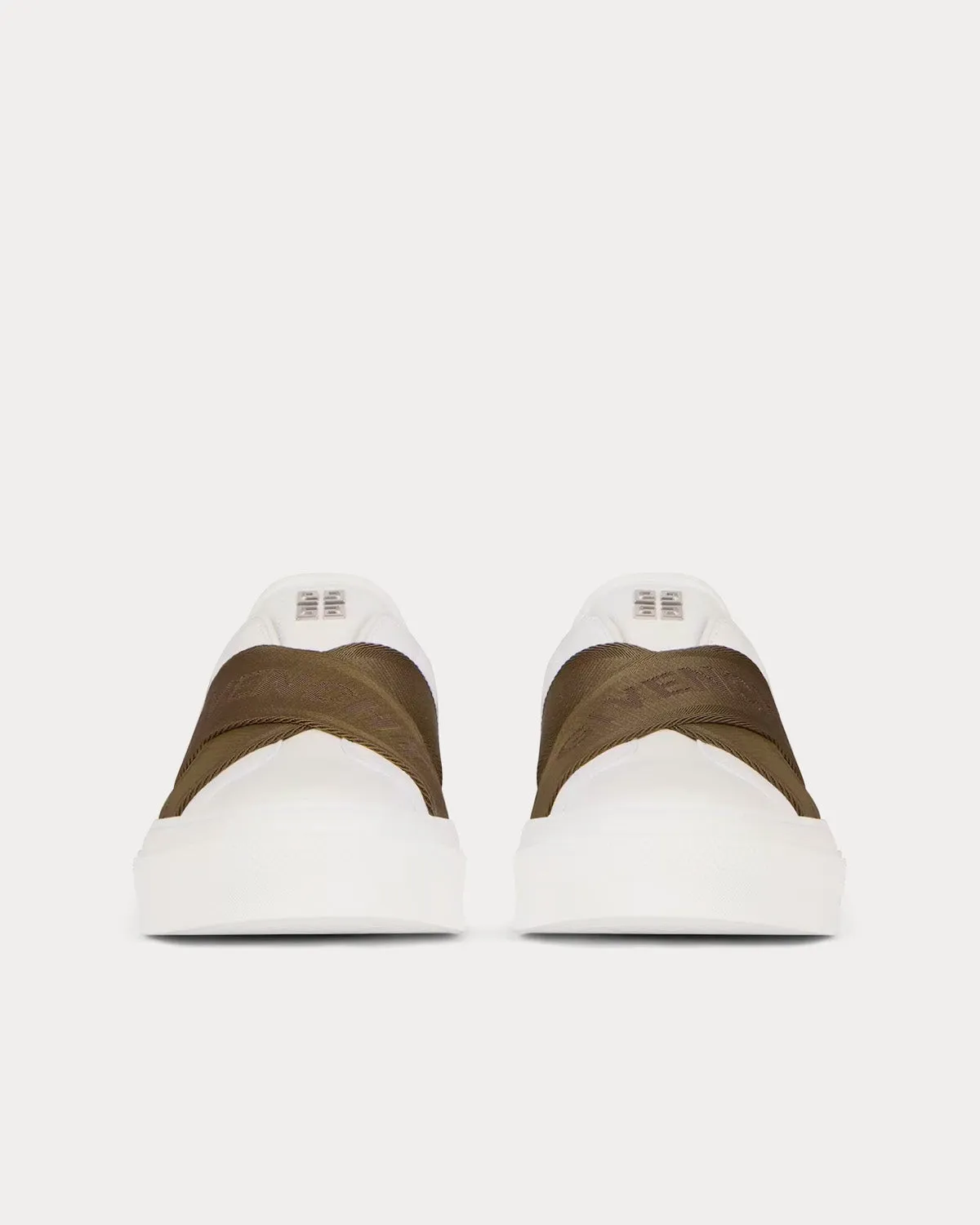 City Sport Leather Double Webbing Strap White / Khaki Slip On Sneakers