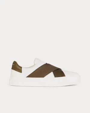 City Sport Leather Double Webbing Strap White / Khaki Slip On Sneakers
