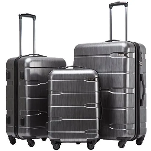 Coolife 3  Piece Expandable Luggage Spinner Set - New Charcoal