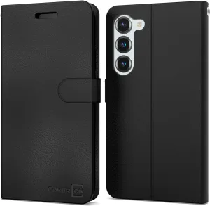 CoverON Pouch for Galaxy S23 Plus Wallet Case, RFID Blocking Flip Folio Stand Vegan Leather Phone Cover Carrying Sleeve 6 Credit Card Holder Clutch Fit Galaxy S23  Case - Black