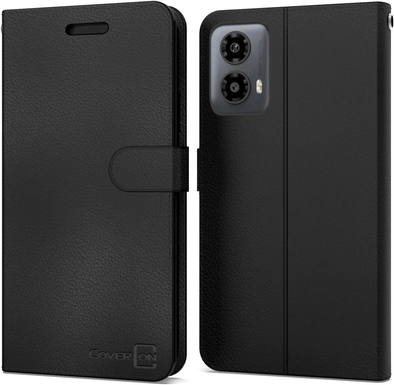 CoverON Pouch for Motorola Moto G 5G (2024) / Moto G Play 5G 2024 Leather Case, Wallet RFID Blocking Flip Folio Vegan Leather Phone Carrying Sleeve Credit Card Clutch - Black