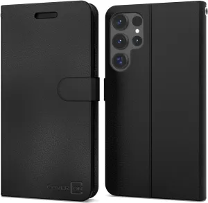 CoverON Pouch for Samsung Galaxy S25 Ultra Leather Case, Wallet RFID Blocking Flip Folio Vegan Leather Phone Carrying Sleeve Credit Card Clutch Fit Galaxy S25 Ultra 5G Case - Black
