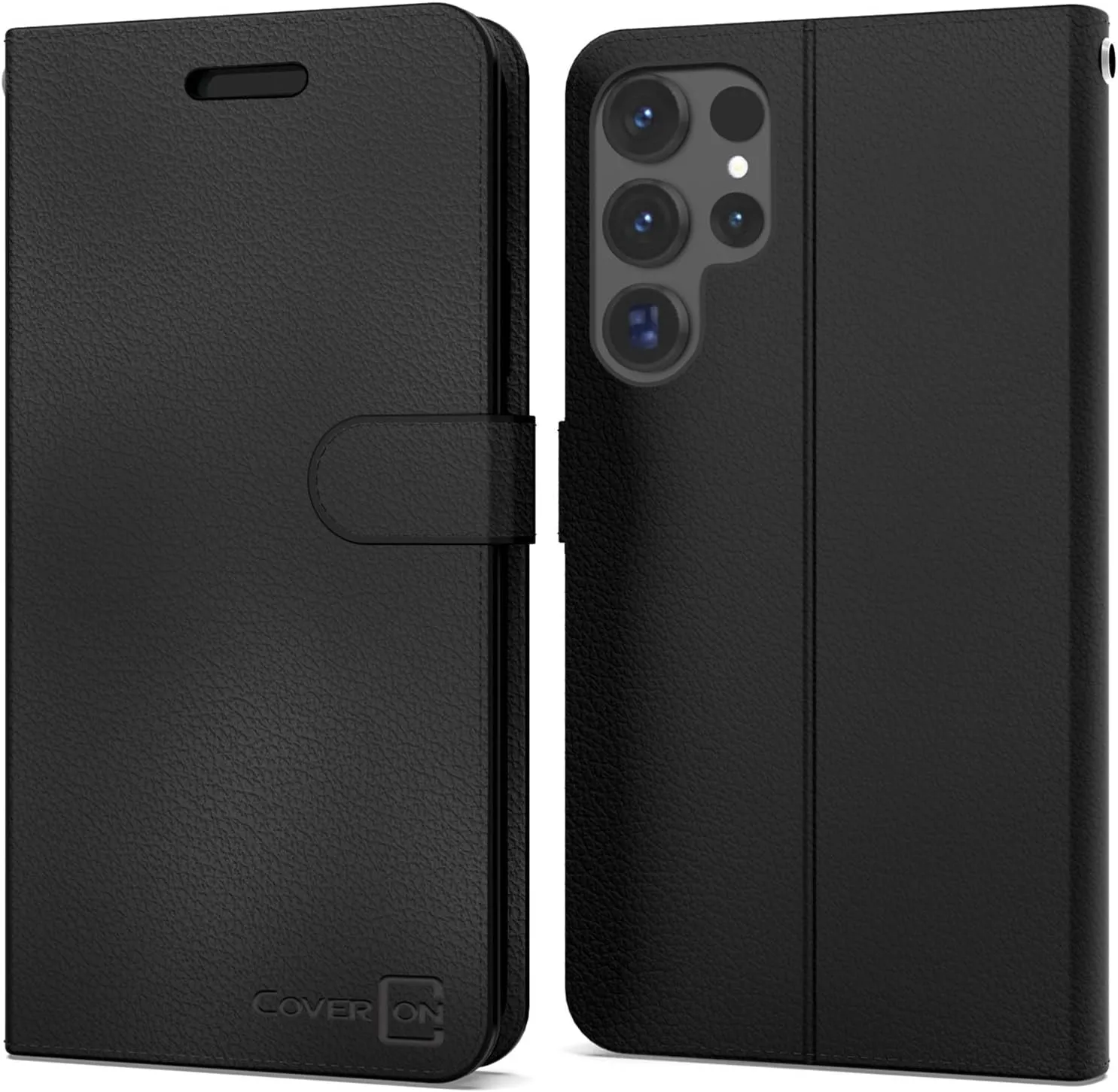 CoverON Pouch for Samsung Galaxy S25 Ultra Leather Case, Wallet RFID Blocking Flip Folio Vegan Leather Phone Carrying Sleeve Credit Card Clutch Fit Galaxy S25 Ultra 5G Case - Black