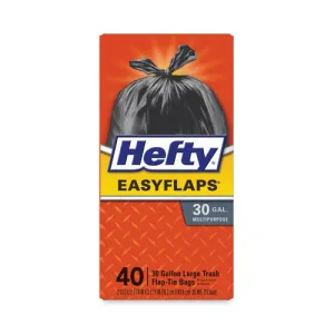 Easy Flaps Trash Bags, 30 Gal, 1.05 Mil, 30" X 33", Black, 40/box