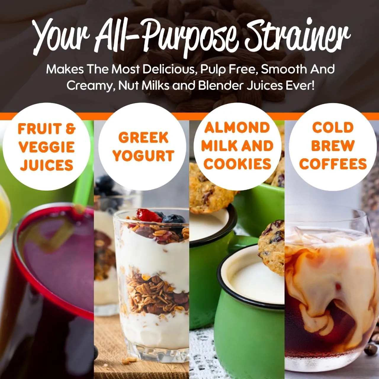 Ellie's Best Pro Quality Nut Milk Bag - Big 12"X12" Commercial Grade - Reusable Almond Milk Bag & All Purpose Strainer  Fine Mesh Nylon Cheesecloth & Cold Brew Coffee Filter - Free Recipes & Videos