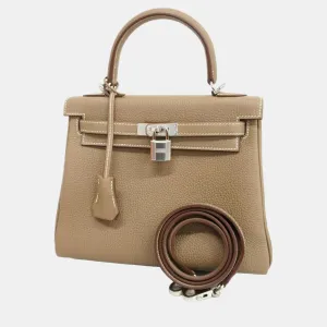 Etoupe Togo Kelly 25 B Engraved Ladies Handbag