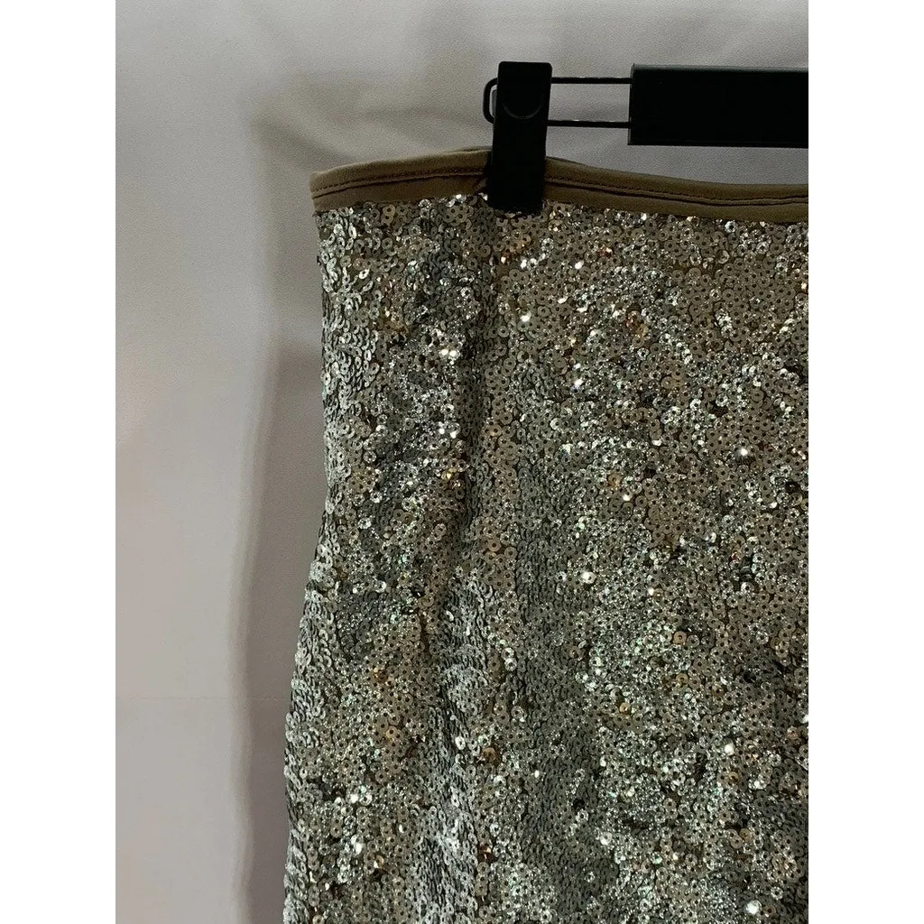 EXPRESS Women's Tan Sequin Embellished Shortie Extreme High-Rise Shorts SZ 14