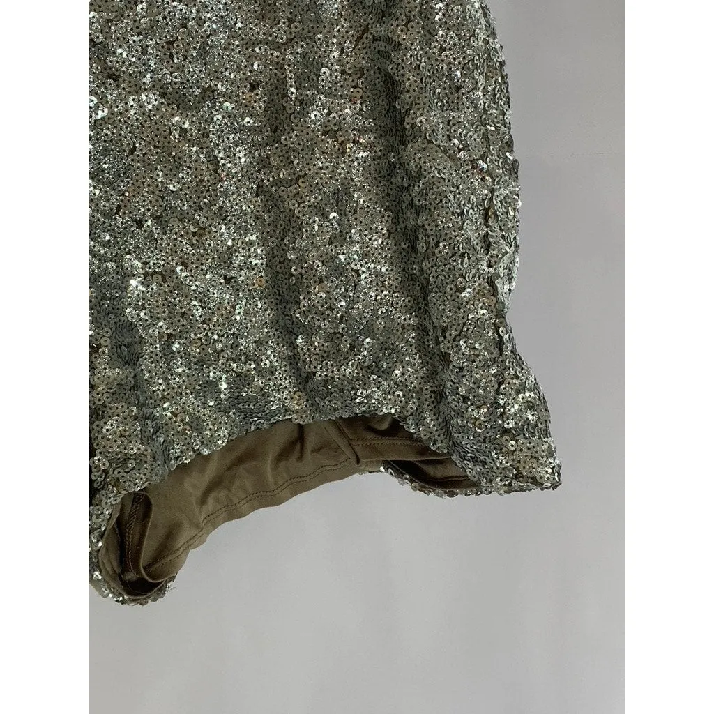 EXPRESS Women's Tan Sequin Embellished Shortie Extreme High-Rise Shorts SZ 14