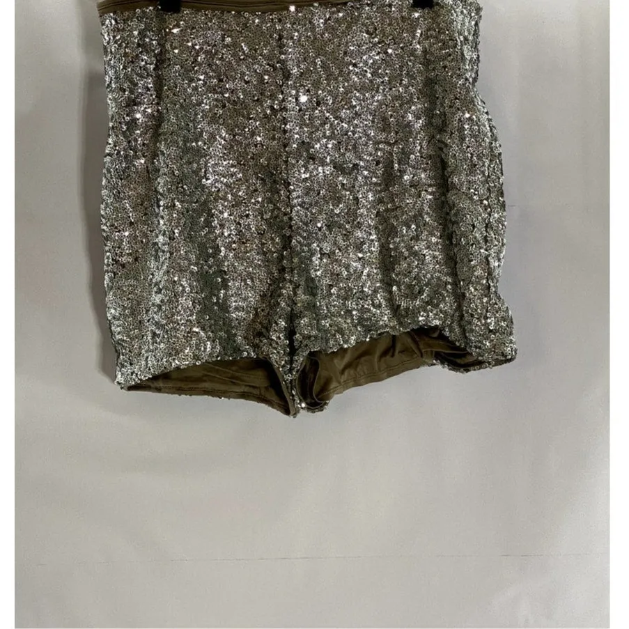 EXPRESS Women's Tan Sequin Embellished Shortie Extreme High-Rise Shorts SZ 14