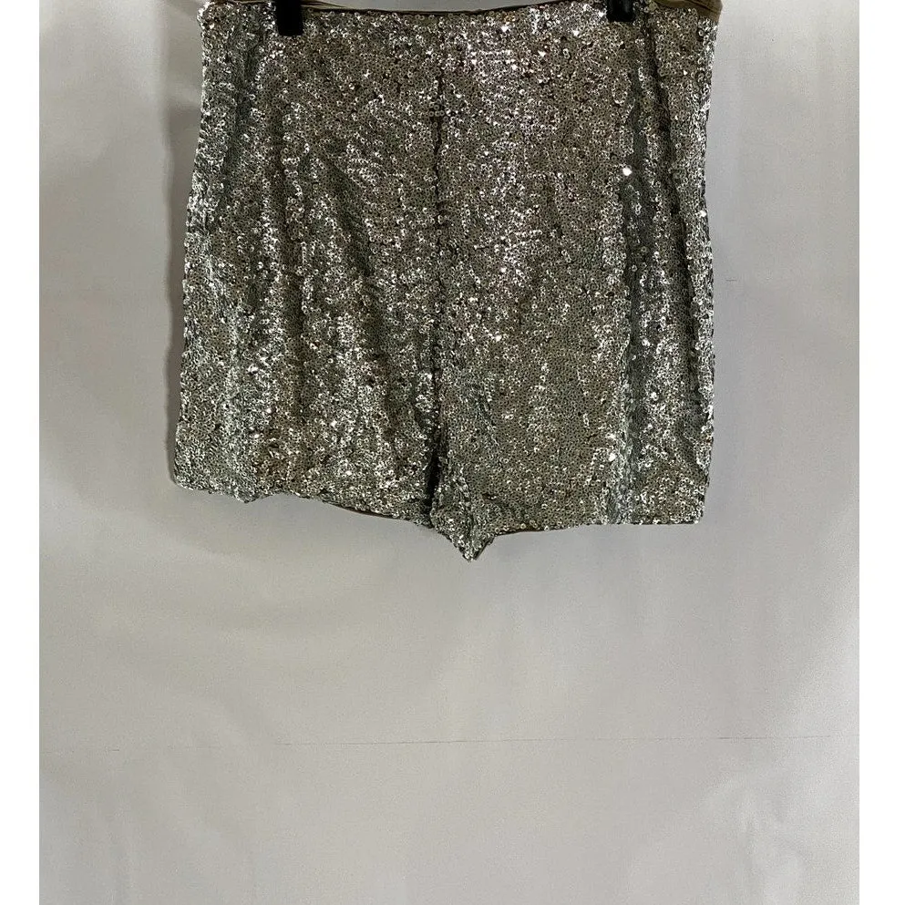 EXPRESS Women's Tan Sequin Embellished Shortie Extreme High-Rise Shorts SZ 14