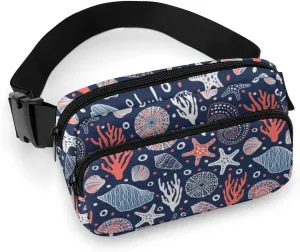Fanny Pack for Women Men Undersea World Belt Bag Starfish Shell Coral Waist Pack Bum Bag for Running Cycling Hiking Travel Workout with Adjustable Strap