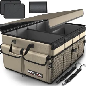 FORTEM Car Trunk Organizer, Collapsible Multi Compartment SUV Organizer, Foldable Storage for Car Accessories for Women Men, 600D Oxford, Non Slip Bottom, Securing Straps, Soft Cover (65L)