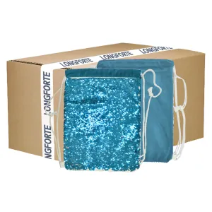 FULL CARTON - 50 x Sequin DRAWSTRING Bags - 38.5cm x 30cm - LIGHT BLUE