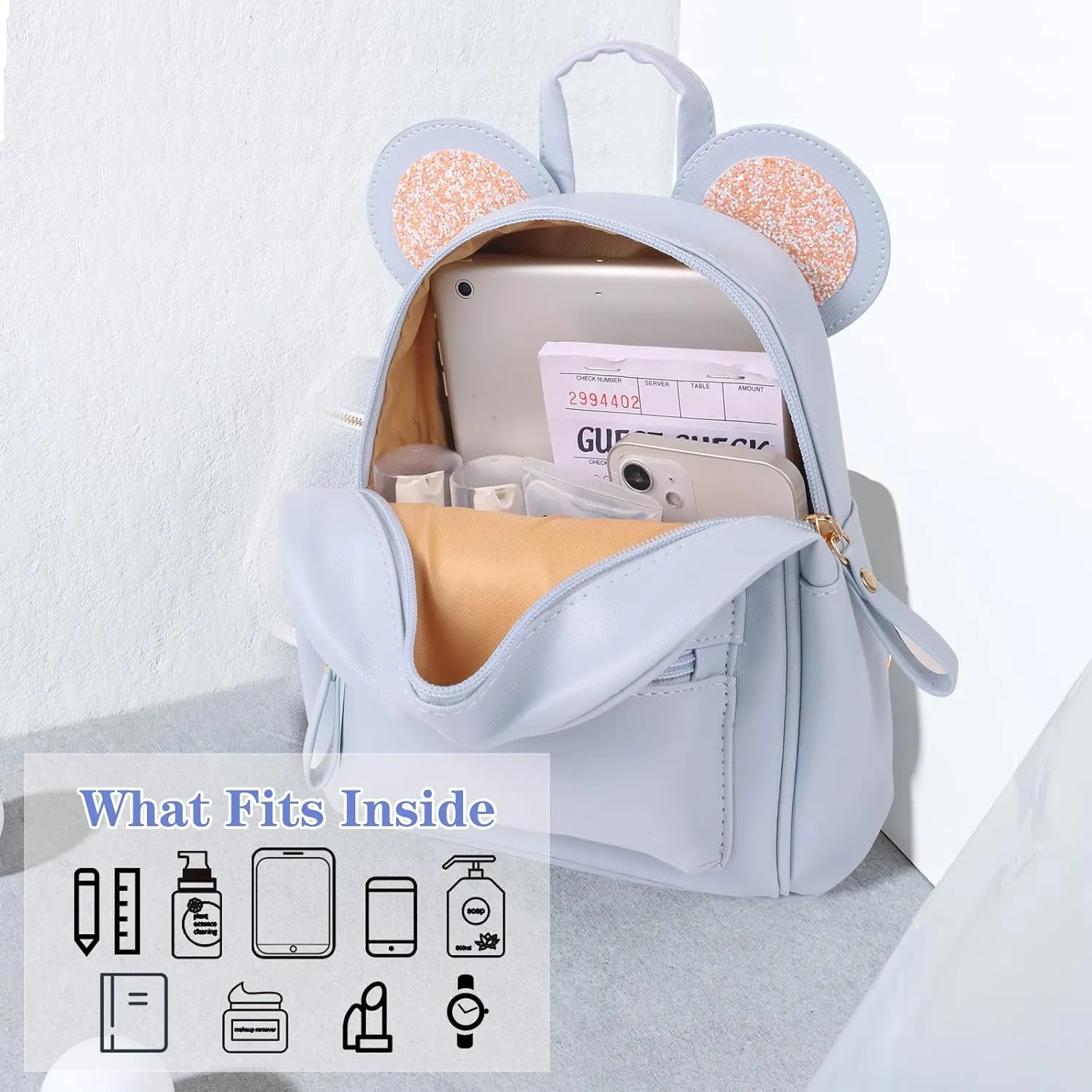 Girls Mini Leather Backpack Sequin bow Mouse Ears cute backpack small backpack gifts for teenage girls