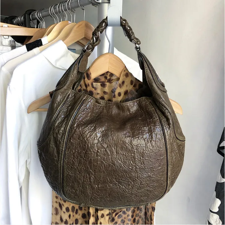 Givenchy Dark Olive Leather Eclipse Small Hobo Bag