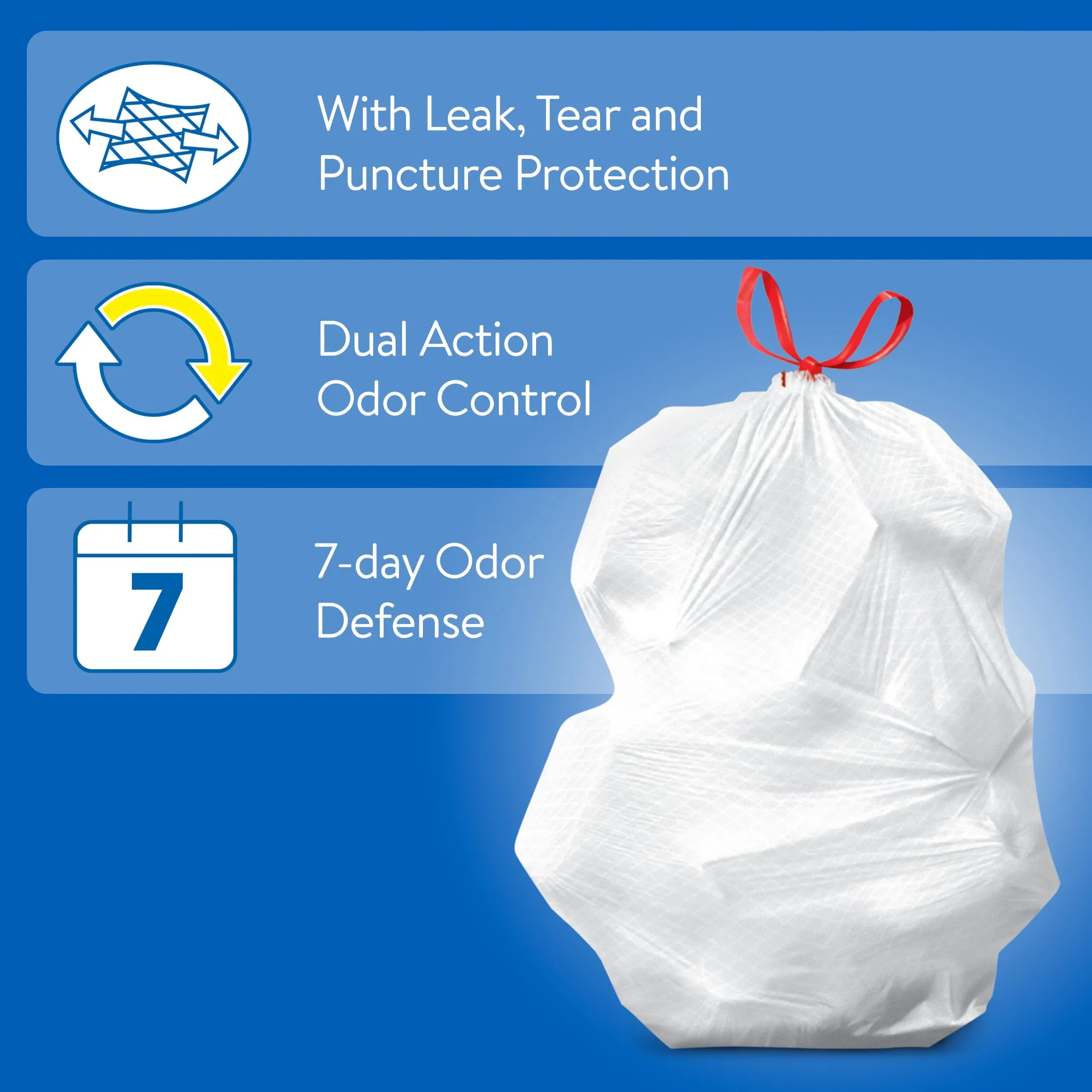 Great Value Strong Flex Tall Kitchen Drawstring Bags, Unscented, 13 Gallon, 80 Count