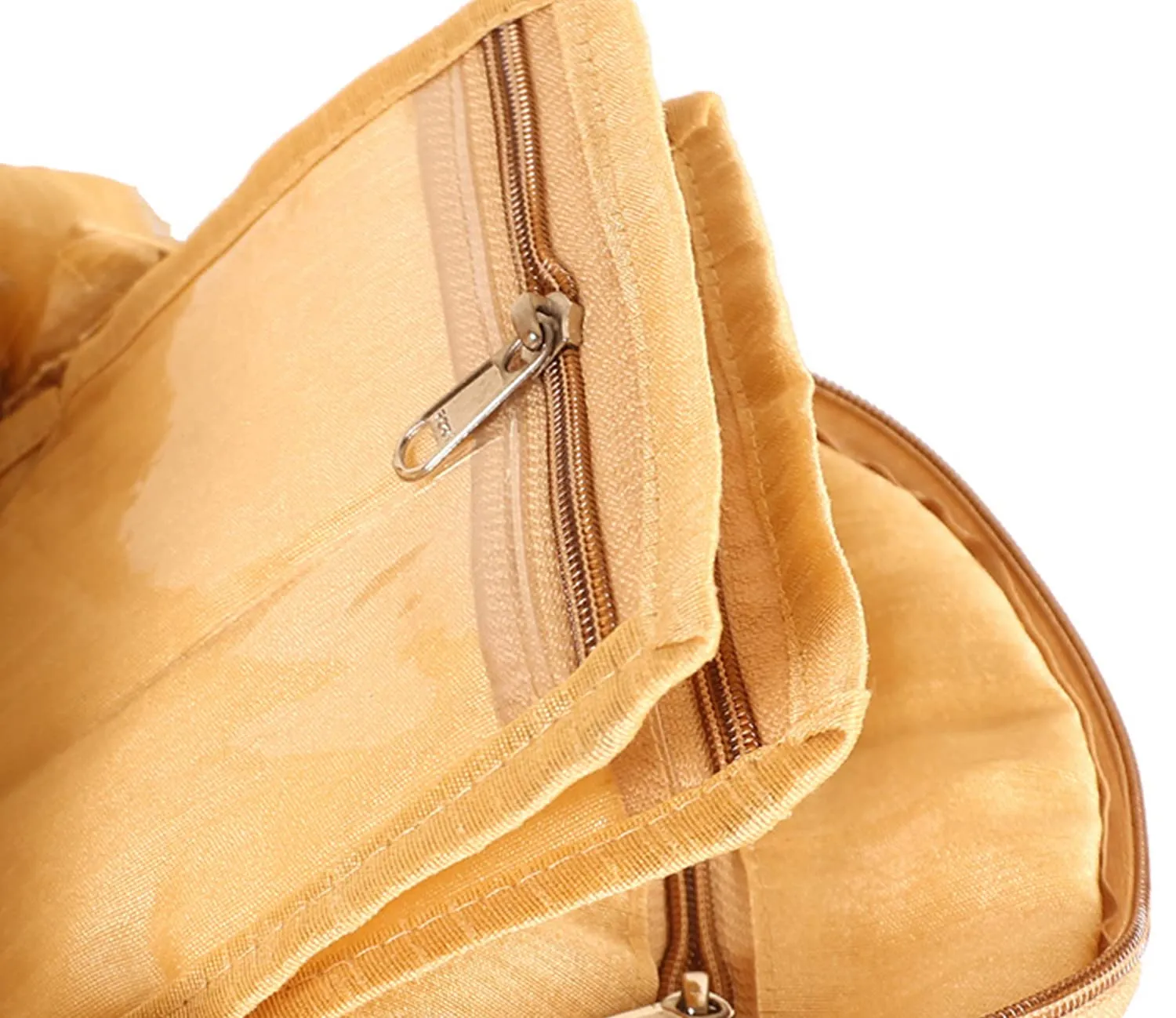 Heart Home Polyester Carry Design Toiletry Organizer with 4 Transparent Poches & 1 Extra Compartment,Zipper Closure (Gold)