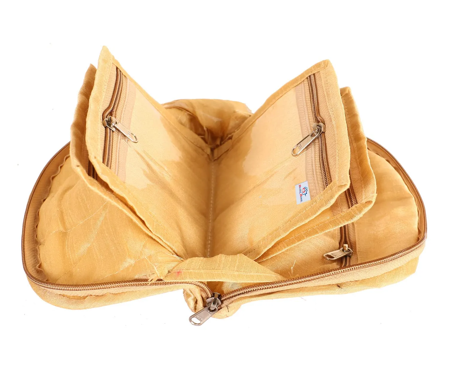 Heart Home Polyester Carry Design Toiletry Organizer with 4 Transparent Poches & 1 Extra Compartment,Zipper Closure (Gold)