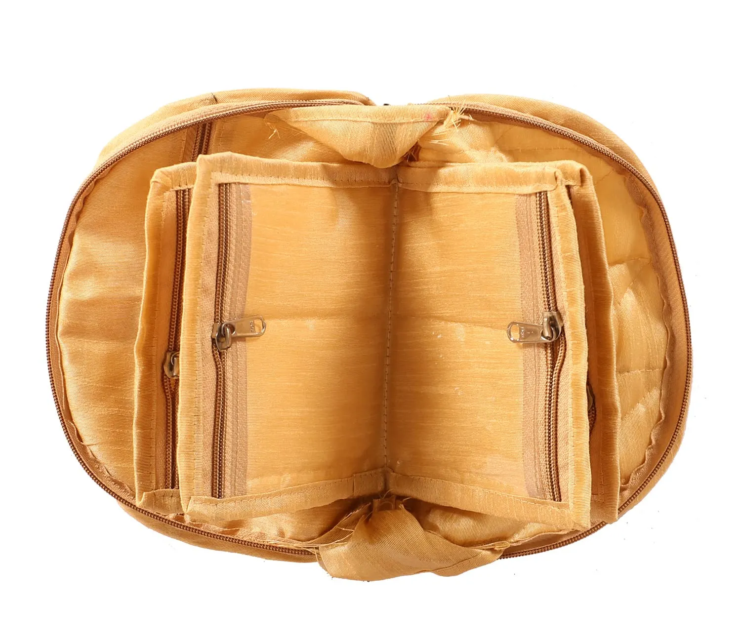 Heart Home Polyester Carry Design Toiletry Organizer with 4 Transparent Poches & 1 Extra Compartment,Zipper Closure (Gold)