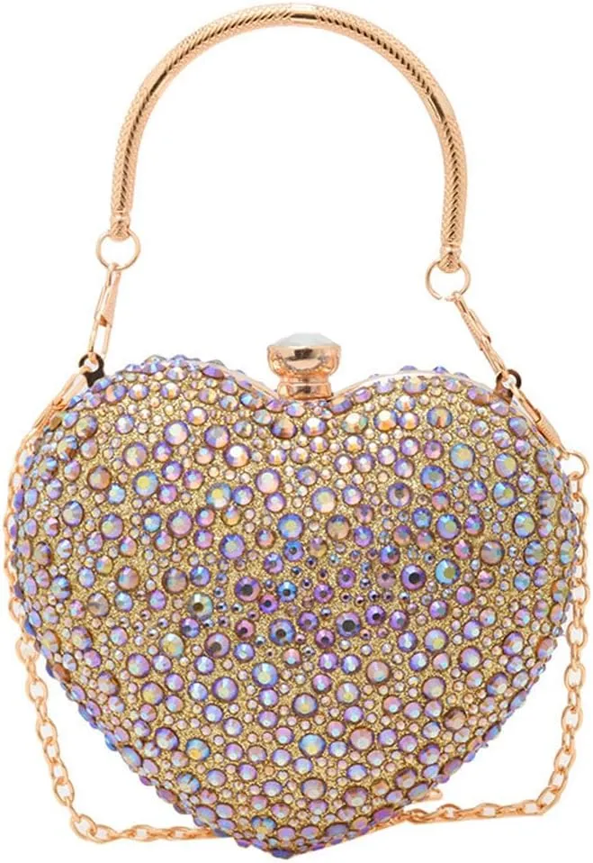 Heart Shaped Clutch Purse Mini Love Heart Rhinestone Wedding Party Evening Handbag