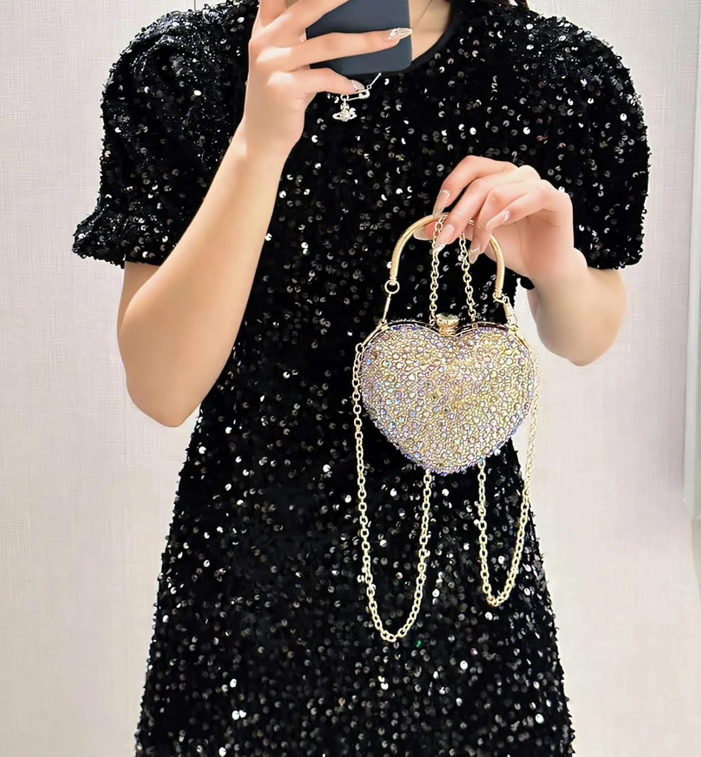 Heart Shaped Clutch Purse Mini Love Heart Rhinestone Wedding Party Evening Handbag