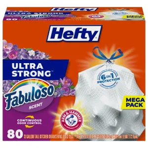 Hefty Ultra Strong Tall Kitchen Trash Bags, NEW! Fabuloso Scent, 13 Gallon, 80 Count