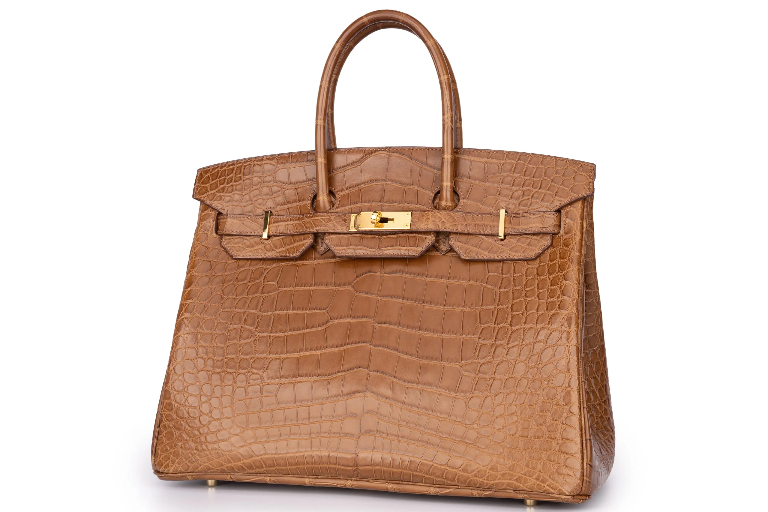 Hermès Birkin 35 Exotic Matte Alligator Gold/Alezan GHW