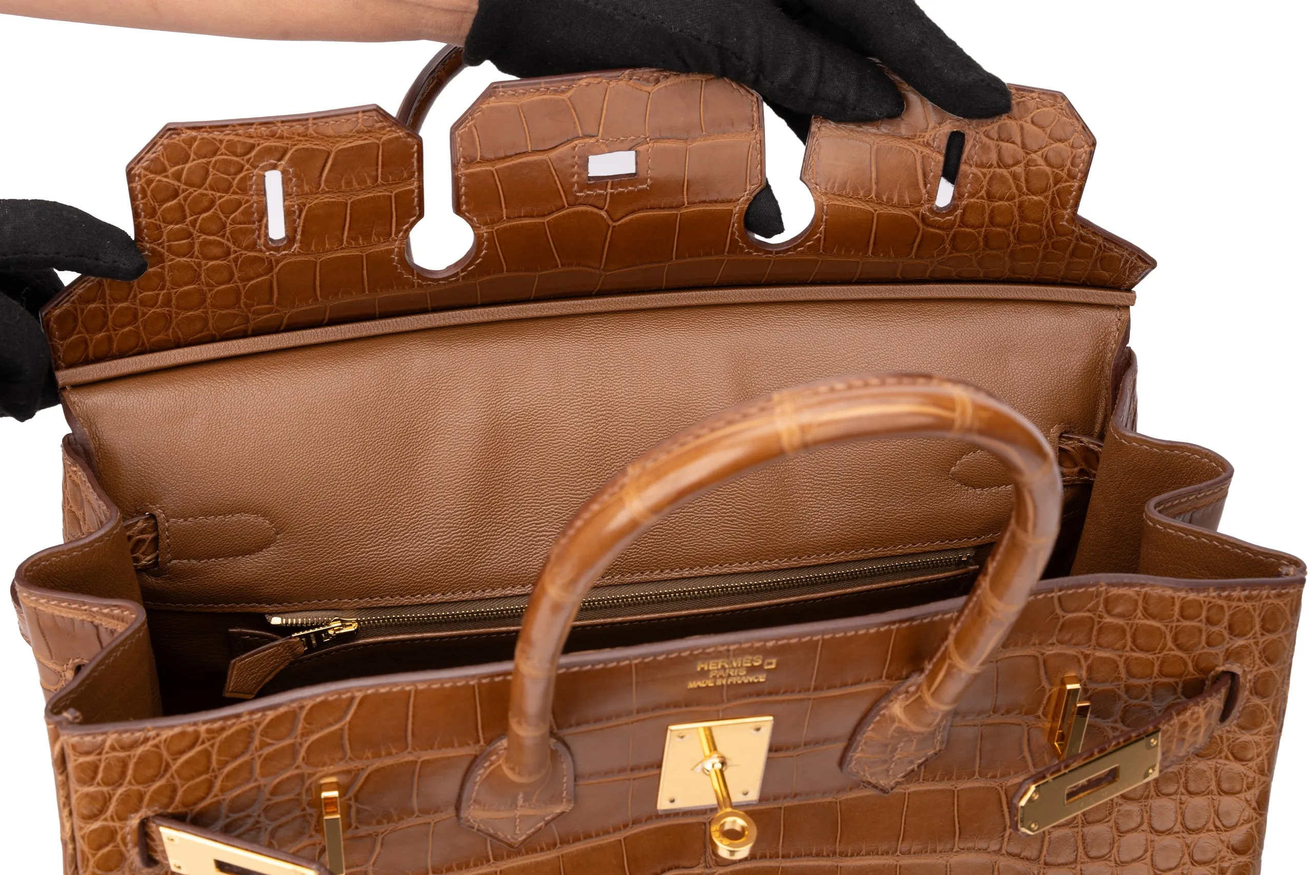 Hermès Birkin 35 Exotic Matte Alligator Gold/Alezan GHW