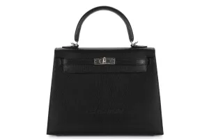Hermès Kelly 25 Black Chèvre Chamkila Palladium Hardware