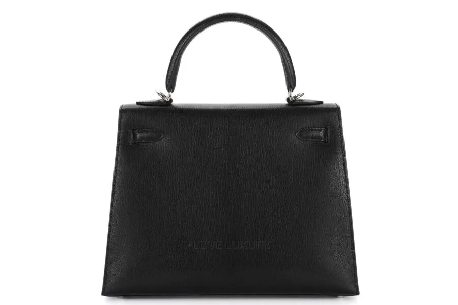 Hermès Kelly 25 Black Chèvre Chamkila Palladium Hardware
