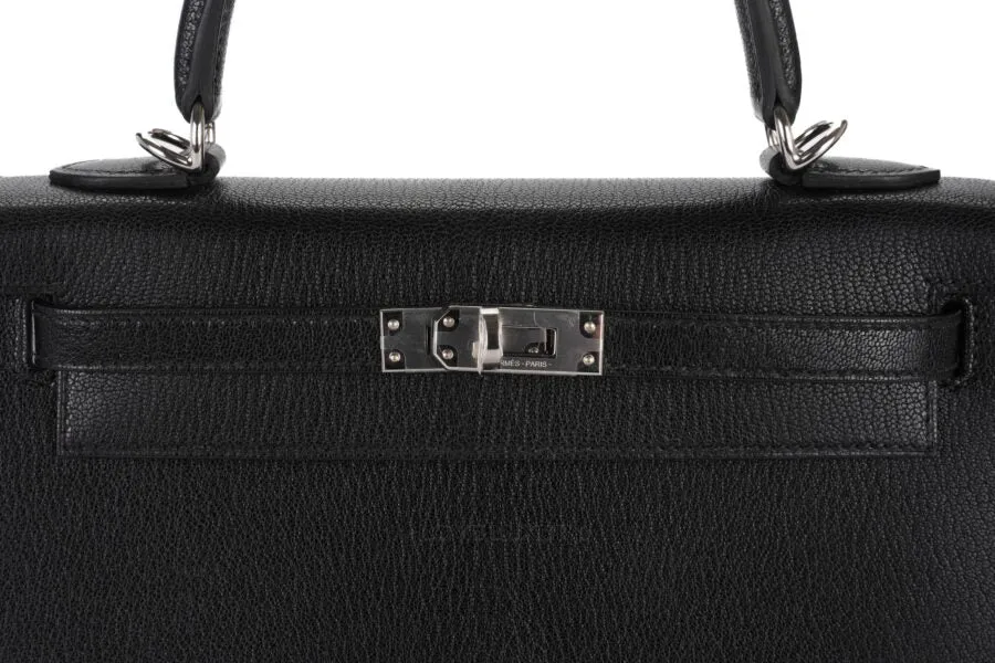 Hermès Kelly 25 Black Chèvre Chamkila Palladium Hardware