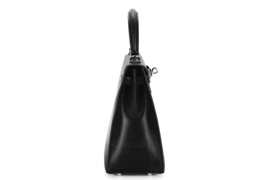 Hermès Kelly 25 Black Chèvre Chamkila Palladium Hardware