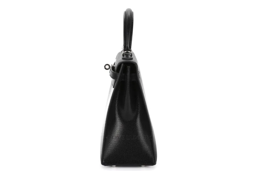 Hermès Kelly 25 Black Chèvre Chamkila Palladium Hardware