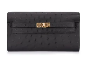 Hermès Kelly To Go Exotic Ostrich Black GHW