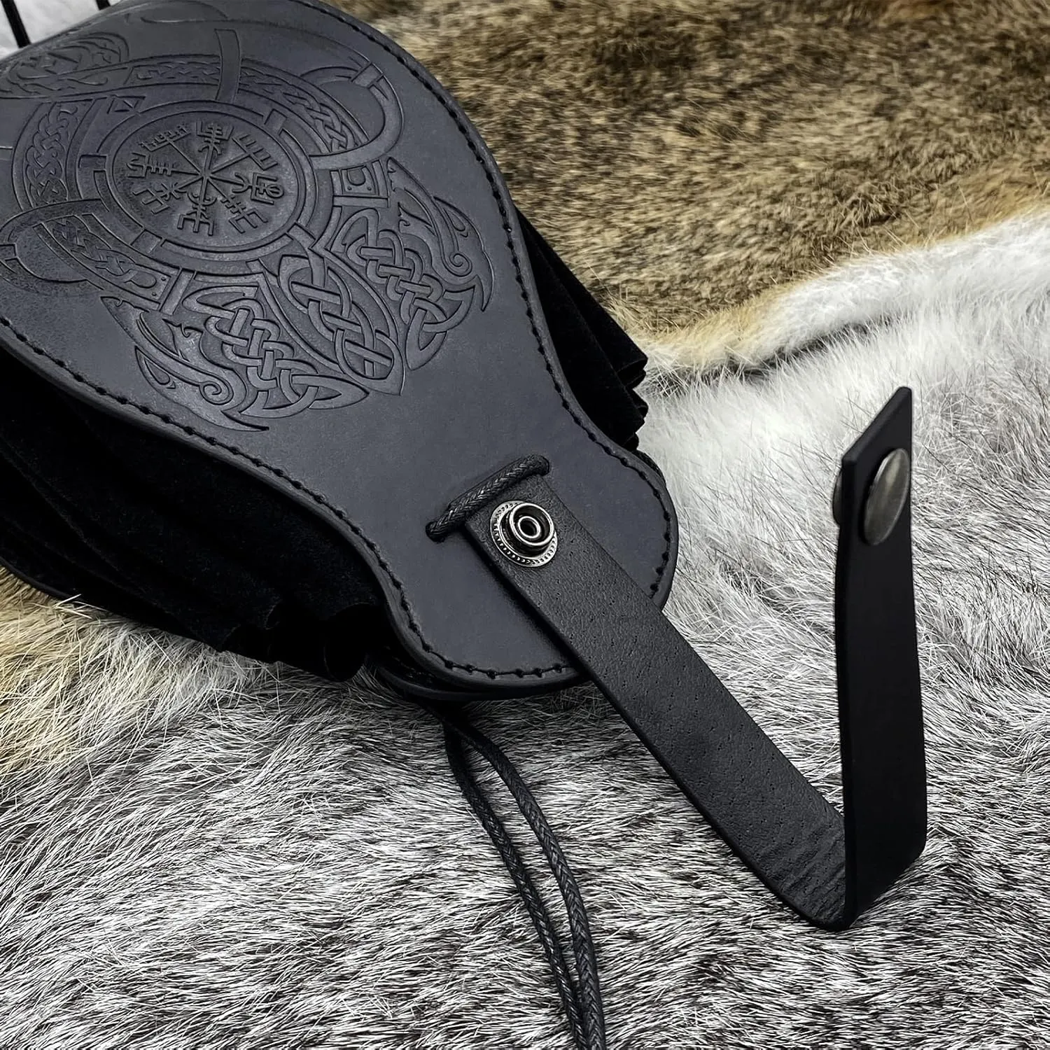 HiiFeuer Medieval Faux Leather Pouch, Portable Drawstring Purse, Vintage Belt Pouch Dice Bag For LARP Ren Faire