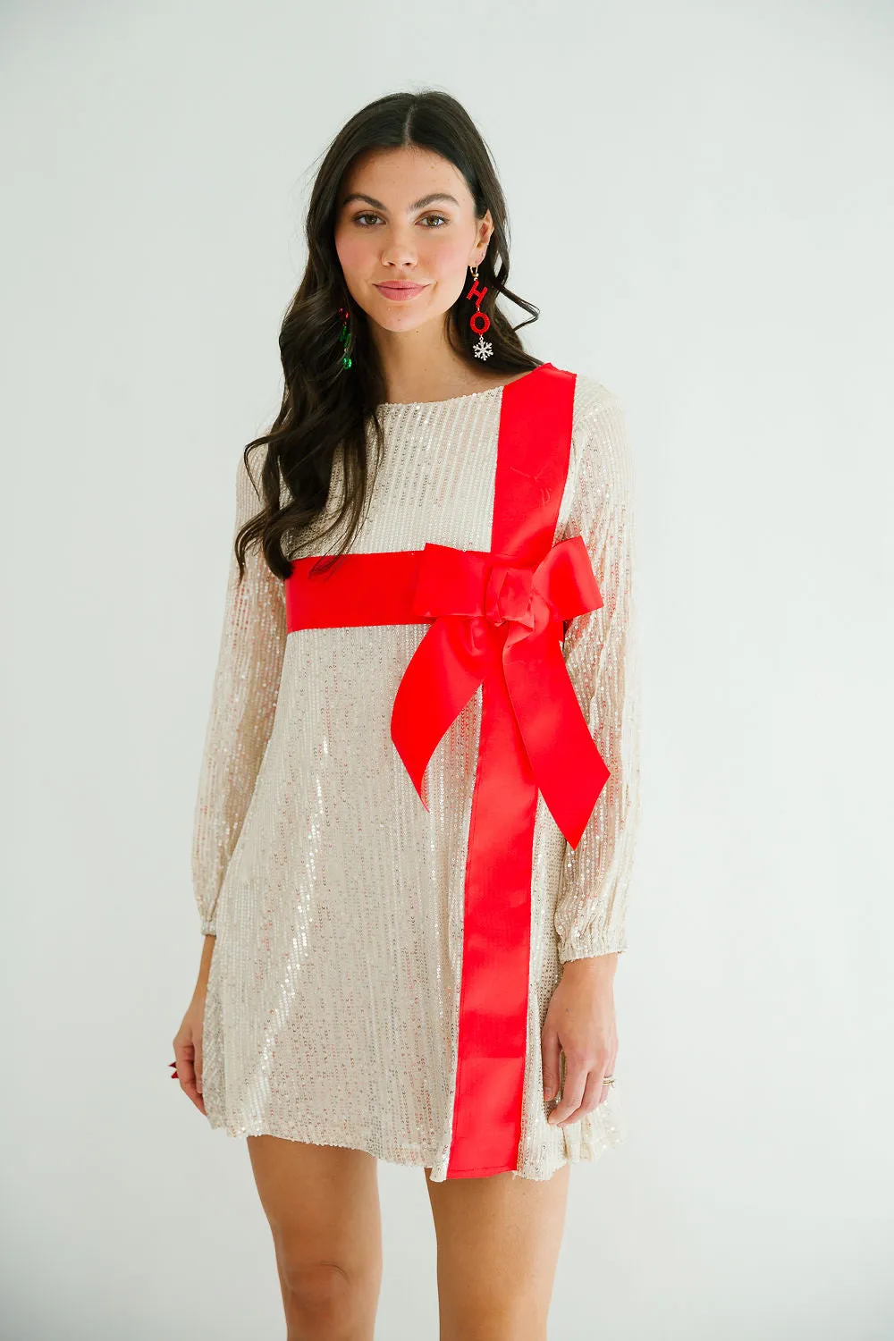 HOLIDAY SEASON SEQUIN LONG-SLEEVE DRESS