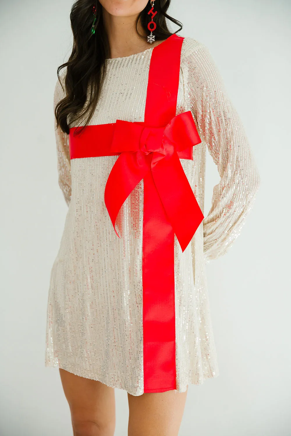 HOLIDAY SEASON SEQUIN LONG-SLEEVE DRESS