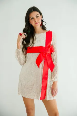 HOLIDAY SEASON SEQUIN LONG-SLEEVE DRESS