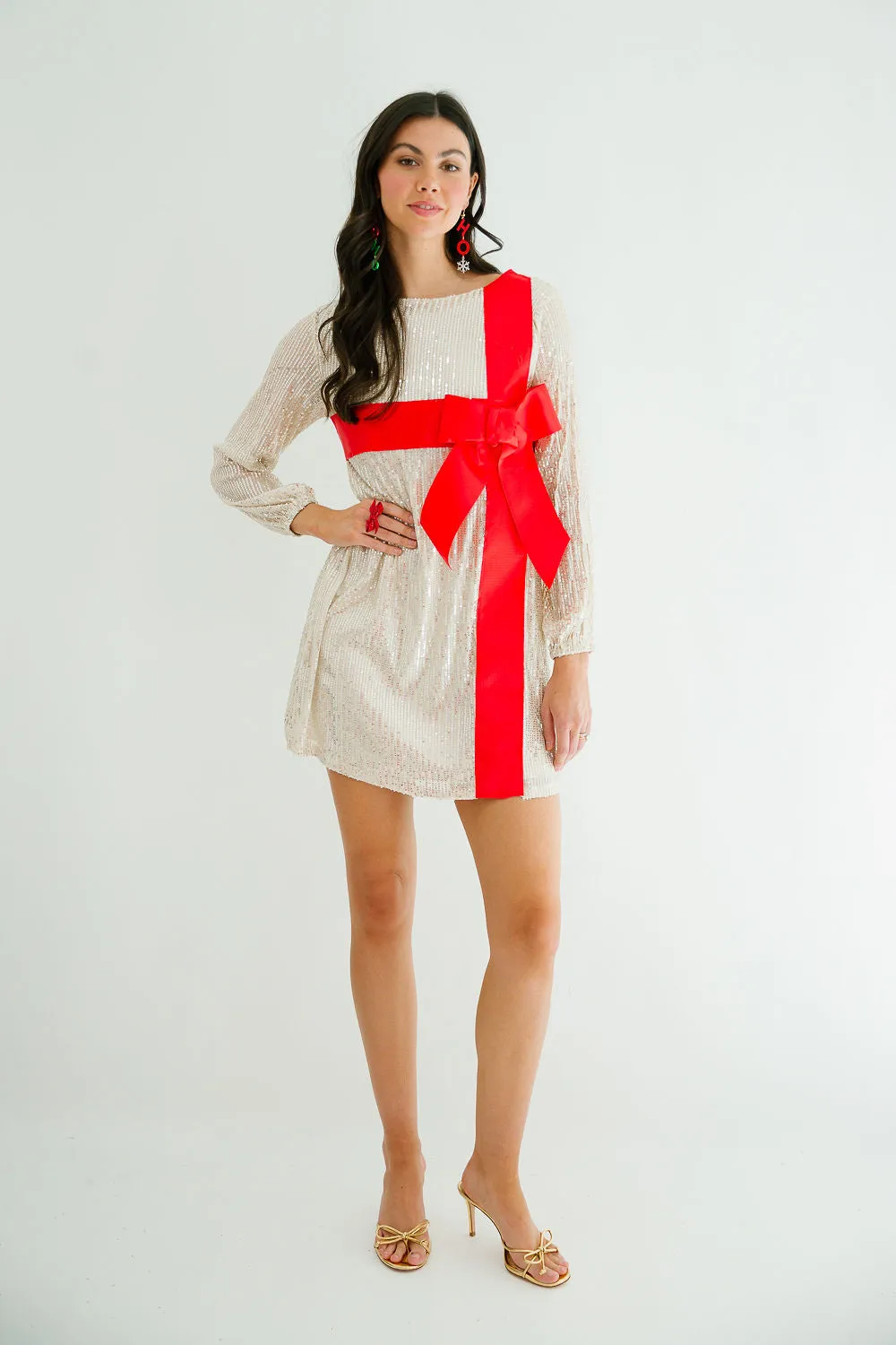 HOLIDAY SEASON SEQUIN LONG-SLEEVE DRESS