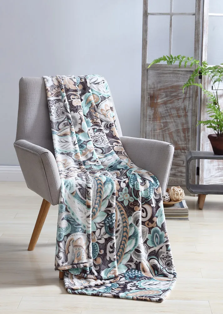Hudson Essex Bergamo Velvet Plush Throw, Teal, 50x70 Inches