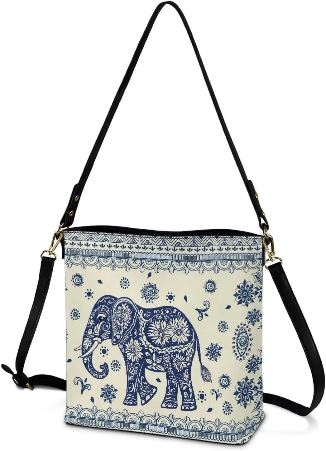 HUGS IDEA Boho Bags for Women Leather Handbag Shoulder Bucket Crossbody Purse
