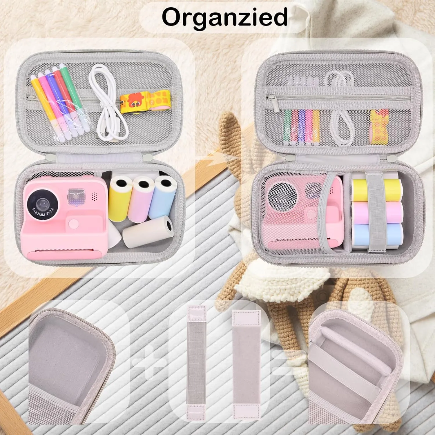 Instant Print Film Camera Case for Kid Cameras & Digital Video Camera, Hard Storage Holder Organizer Bag Compatible with ESOXOFFORE/Dylanto/Anchioo/MINIBEAR and More (Pink)