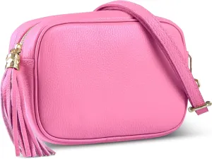 Italian Calf Leather Crossbody Bag for Women with Tassel Zipper | Small Camera Purse Shoulder Handbag Pocketbook