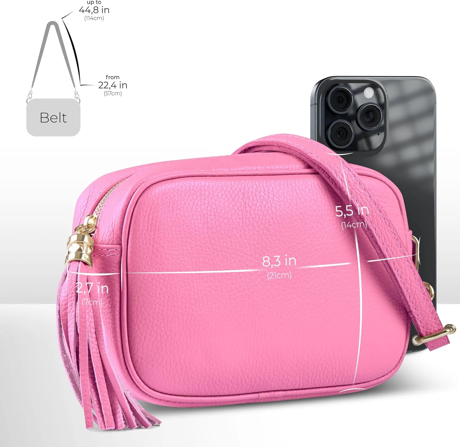 Italian Calf Leather Crossbody Bag for Women with Tassel Zipper | Small Camera Purse Shoulder Handbag Pocketbook