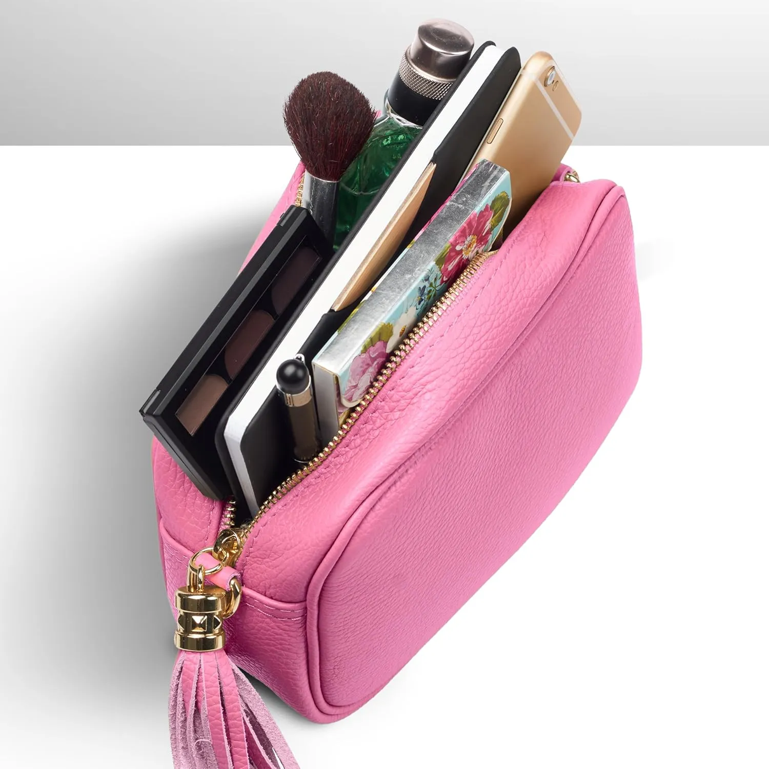 Italian Calf Leather Crossbody Bag for Women with Tassel Zipper | Small Camera Purse Shoulder Handbag Pocketbook