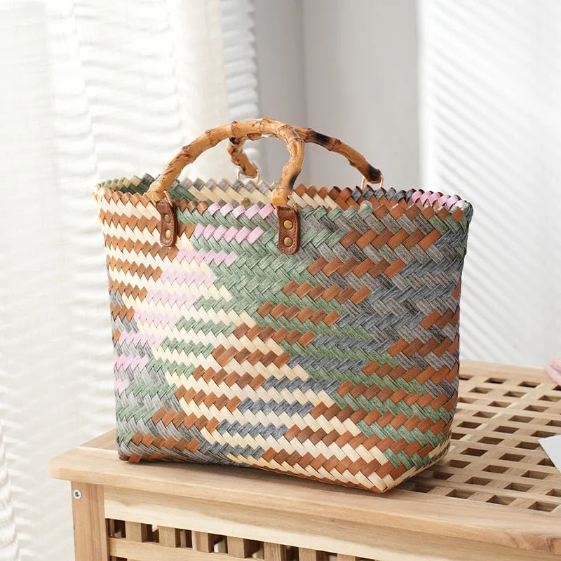 Julia Plaid Woven Straw Totes - 2 Colors
