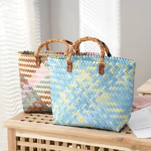 Julia Plaid Woven Straw Totes - 2 Colors