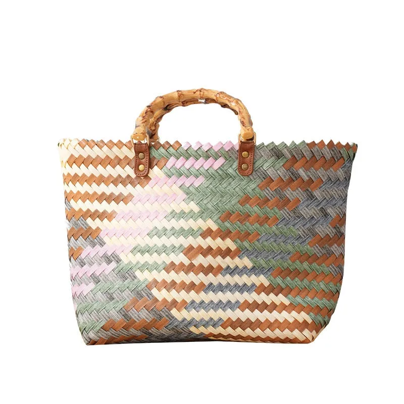 Julia Plaid Woven Straw Totes - 2 Colors